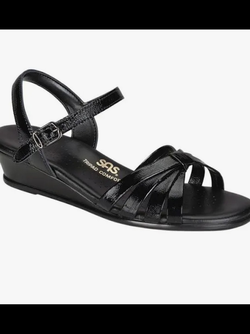 SAS Duo Black Patent Sandals Women's 8.5 W Wide Comfort USA